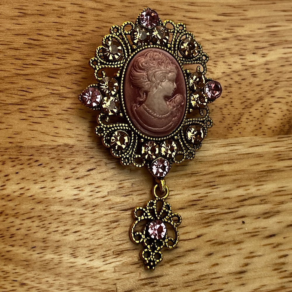 Cameo Brooch with Pink Accents